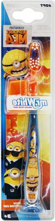 Immagine prodotto Mr. White Spazzolino manuale per bambini Minions con ventosa e tappo da viaggio Setole morbide giallo e blu (Morbido, 1 x)