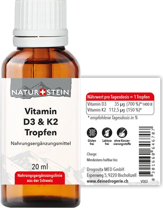Nährwerte und Zutaten Naturstein Vitamin D3 K2 (1 Stück, Öl, 62.50 g)