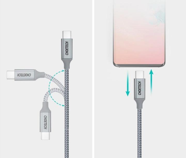 Image du produit Choetech USB Type C - Câble USB Type C 5A 100 W Alimentation 480 Mbps 1.8 m gris (XCC-1002-GY) (1.80 m, USB 2.0, 100 W)