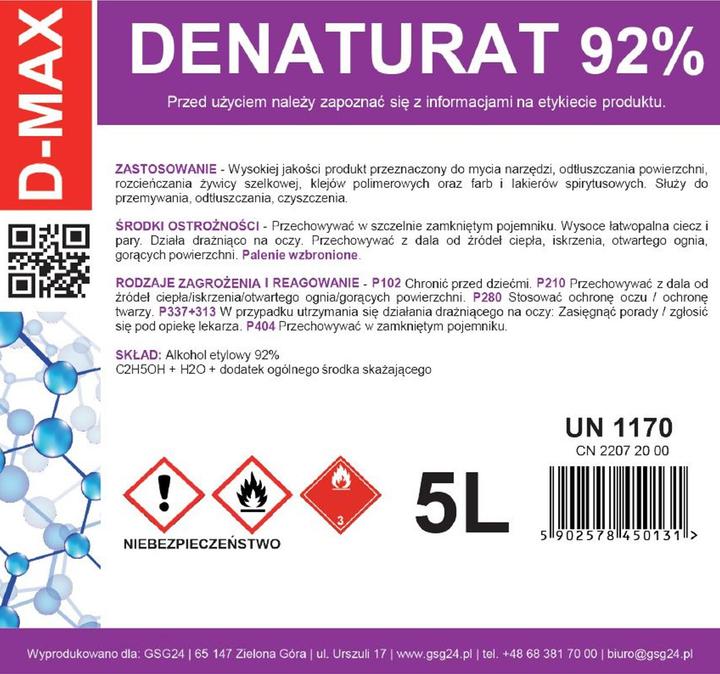 Produktbild Gsg24 Denatured alcohol denatured alcohol D-MAX 5L