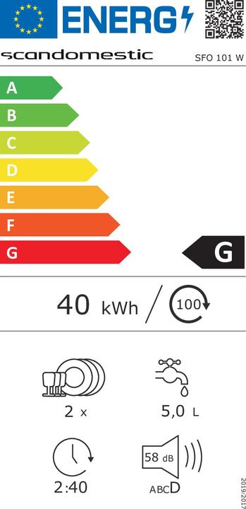 Energie-Label Scandomestic SFO 101 W - Tischgeschirrspüler - Breite: 42 cm - Tiefe: 43,5 cm - Höhe: 43,5 cm - Weiss