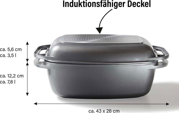 Produktbild Stoneline Bräter 43 x 26 cm mit Deckel, Backofen & Induktion geeignet, grau (Bräter + Schmortopf, Aluminiumguss)