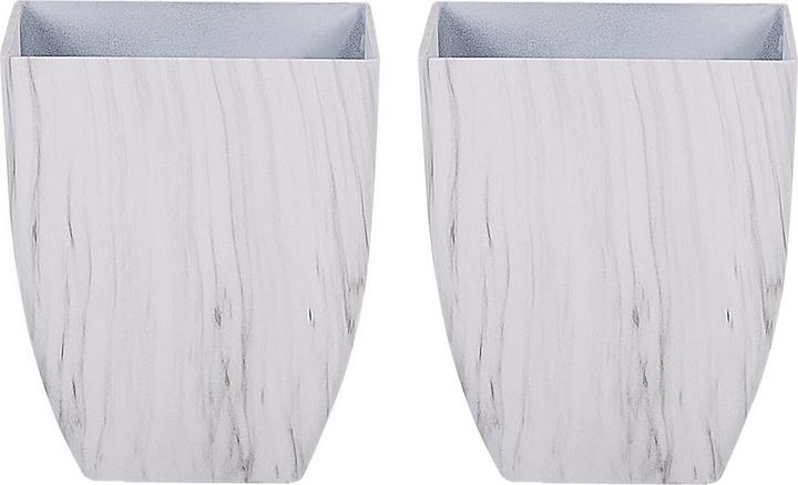 Actual product image Beliani Flowerpot Set of 2 white marble look square 28 x 28 x 34 cm MIRO (28 cm)