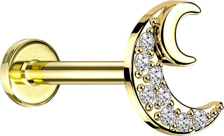 Image du produit Star Piercing Micro Threadless UFO Labret argenté feuille dorée cristaux argentés (Laiton, Acier chirurgical 316L)