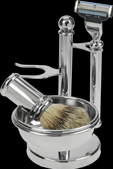 Produktbild Rasier-Set Chrom mit Schale, Pinsel Rein Dachs Silberspitz, Rasierer mit Mach3 Klinge