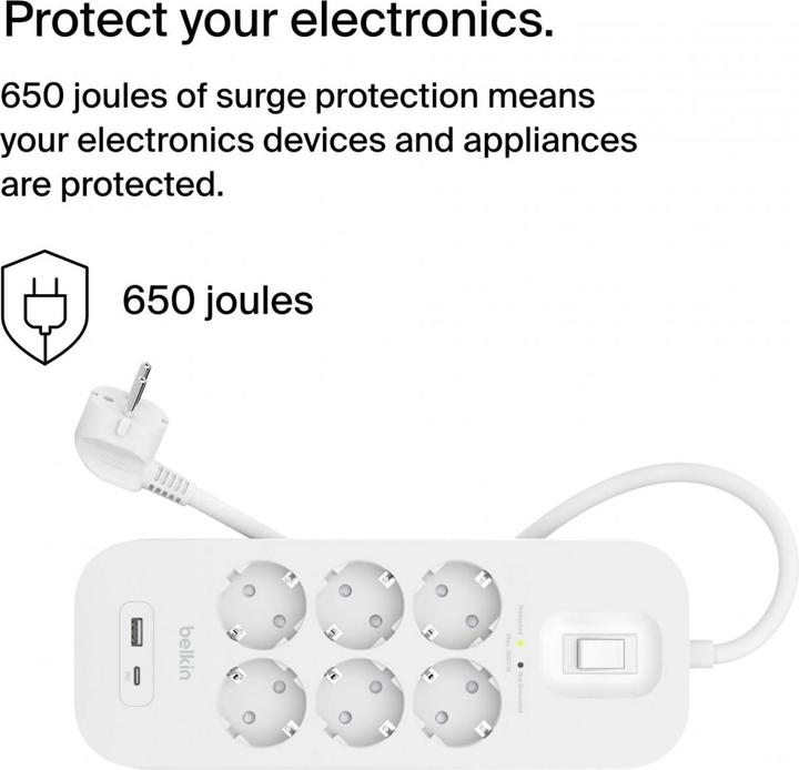 Actual product image Belkin Surgemaster surge protection (6 x, CEE 7/3, 2 m)