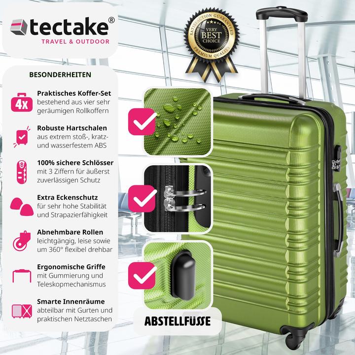 Immagine prodotto tectake Set di valigie rigide (106 l, Bagaglio a mano (fino a 50 litri), M (50 - 90l), L (90 - 115l))