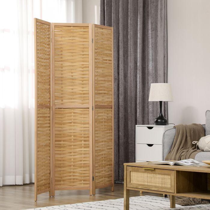 Produktbild Swisshandel24 Paravent 3-teiliger Raumteiler 120 x 170 cm Trennwand Faltbarer Sichtschutz Raumtrenner aus Bambus S