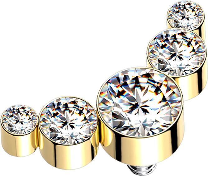 Produktbild Star Piercing Dermal Anchor vergoldet fünf Kristalle silber (Chirurgenstahl 316L, ohne Messing)
