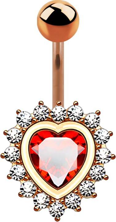 Star Piercing Banane rosegold Herz mit Kristallherz rot (Messing, Chirurgenstahl 316L)