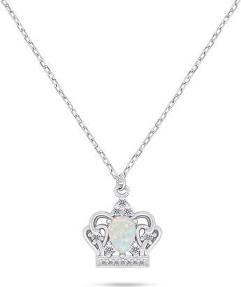 Brilio Silver - Shiny silver necklace Crown with opal NCL138W