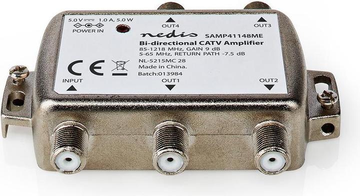 Actual product image Nedis CATV amplifier Gain dBi (with antenna cable): 9 dB 85-1218 MHz Number of outputs: 4 (9 dB, Antenna cable)