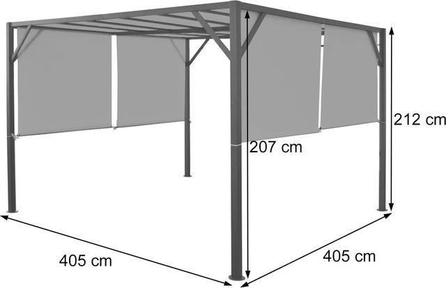 Produktbild Swisshandel24 Pergola Baia, Garten Pavillon Terrassenüberdachung, stabiles 6cm-Stahl-Gestell + Schiebedach grün - (405 cm, 405 cm)