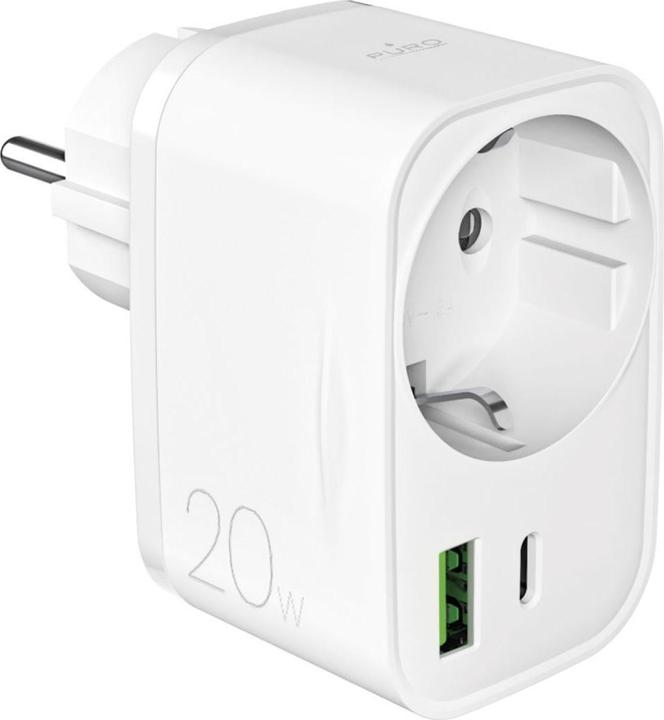 Produktbild Puro 20W Power Delivery Ladegerät mit Schuko Stecker und Buchse 1x USB-C + 1x USB-A - Weiss (20 W)