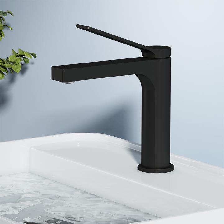 Produktbild Emke Wasserhahn Bad, Schwarz matt, Keramikkartusche, Messing, Waschtischarmatur, einfache Installation, M