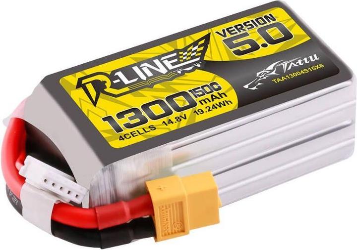 Actual product image Tattu R-Line Version 5.0 1300mAh 14.8V 150C 4S1P Lipo Battery Pack with XT60 Plug (14.80 V, 1300 mAh)