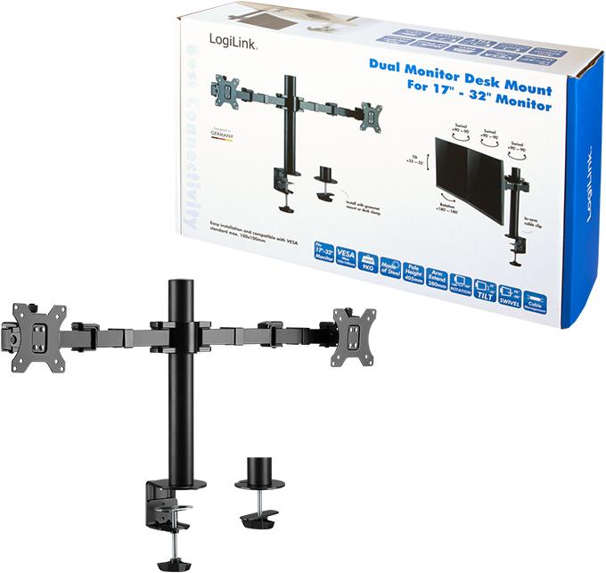 Produktbild LogiLink 2-Fach Monitorhalterung 17 - 32"Ärmlaenge verstellbar (Tisch, 32")