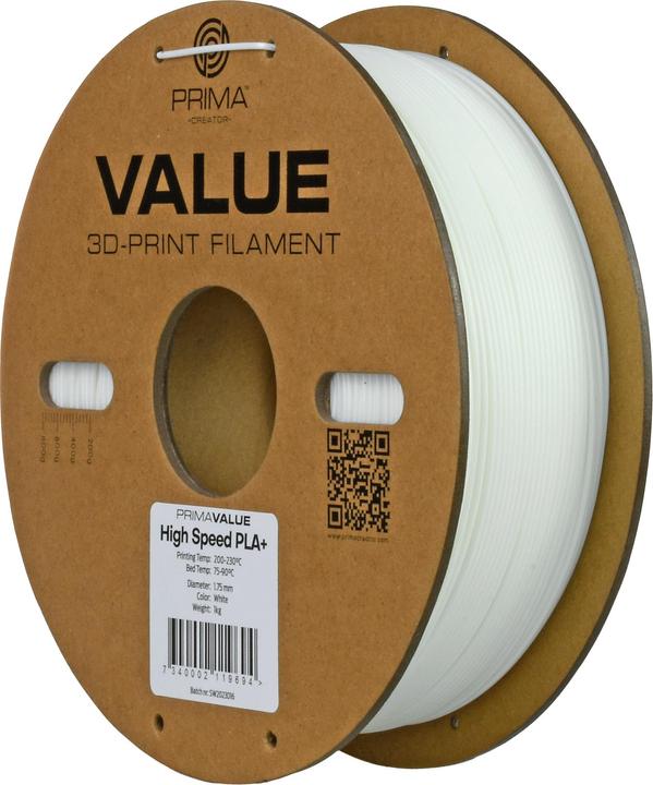 Actual product image Prima Creator PrimaValue PLA+ High Speed -filamentti 3D -tulostimeen,, valkoinen (PLA, 1.75 mm, 1000 g, White)