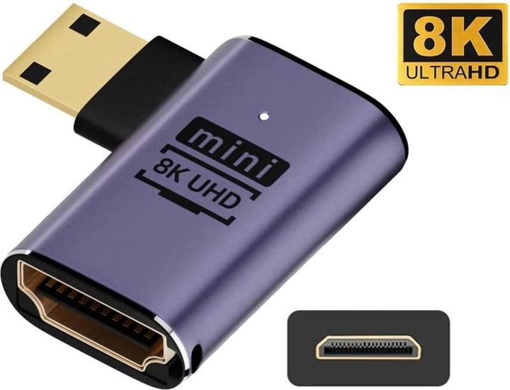 Actual product image PowerGuard Mini HDMI to HDMI 2.1 90 Degree Angle Left Adapter (Mini HDMI)
