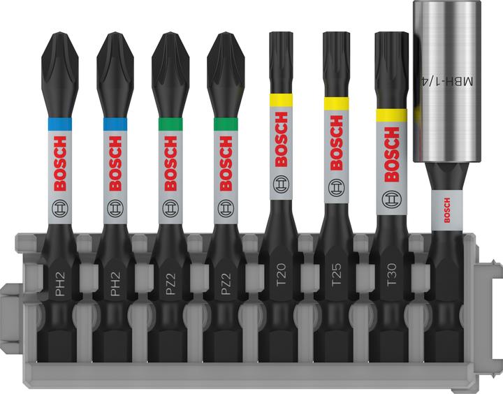 Produktbild Bosch Professional Zubehör Schrauberbit Impact Control Power Bit Pack, 8-tlg. T20, T25, T30, 2x PH2, 2x PZ2 (Kreuz Phillips PH M2, Innensechsrund TX M20, Innensechsrund TX M25, Innensechsrund TX M30, Kreuz Pozidriv PZ M2)