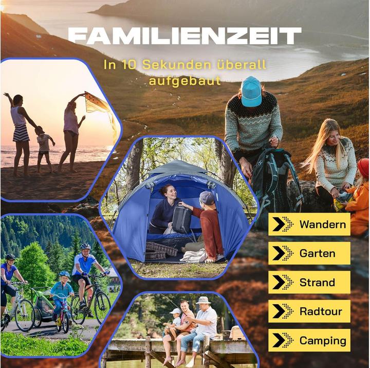 Produktbild Where Tomorrow Drei Personenzelt Pop-Up - Blau, Anzahl Personen: 3 (3.10 kg, 3 Personen)