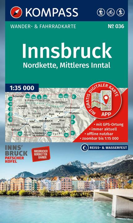 Produktbild Wanderkarte 036 Innsbruck, Nordkette, Mittleres Inntal 1:35.000