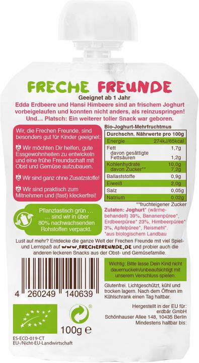 Produktbild Freche Freunde Quetschmus Joghurt Erdbeer & Himbeere (100 g)
