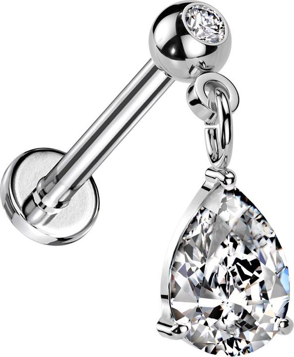 Star Piercing Micro Threadless Labret silber mit Kugel silber Kristall silber Anhänger Tropfenkristall silber (Chirurgenstahl 316L, Messing)