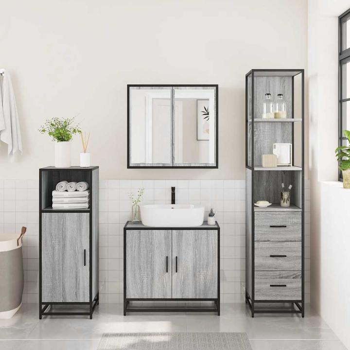 Produktbild VidaXL 3-tlg. Badmöbel-Set Grau Sonoma Holzwerkstoff Badezimmermöbel-Set