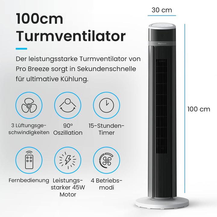 Produktbild Breeze Oszillierender Turmventilator (48 dB)