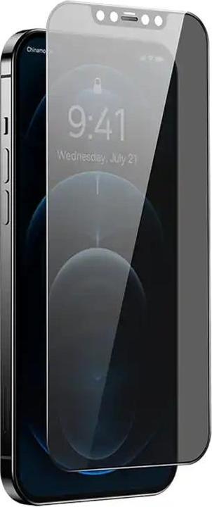Actual product image Baseus 0.3mm Full-Coverage Privacy Protection Crystal Tempered Glass Screen Protector with Dust Filter for (1 Piece, Apple iPhone 12 Pro Max)