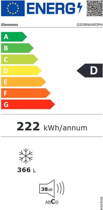 Label énergétique Siemens GS58NAWDPH (Autonome, 366 l)