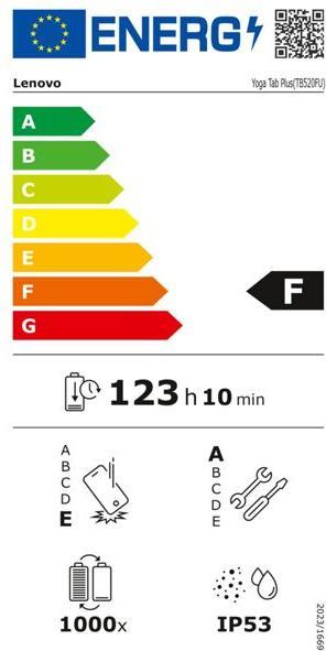 Label énergétique Lenovo Yoga Tab Plus (WLAN uniquement, 12.70", 256 Go, Sarcelle de marée)
