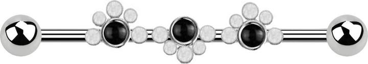 Star Piercing Barbell silber zwei Kugeln gepunktete Welle drei Onyx Steine (ohne Messing, Chirurgenstahl 316L, Mineralisch)