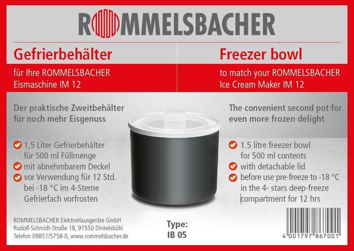 Produktbild Rommelsbacher Eismaschine IM 12 Kurt, Gefrierbehlter