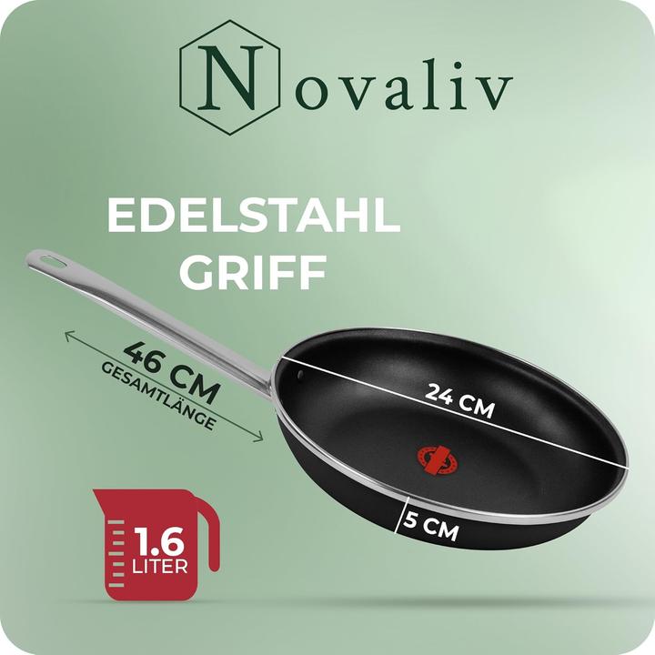 Produktbild Novaliv Energiesparpfanne 24 cm Einsparung bis zu 40% - Emaillierter Stahl, Antihaft Beschichtung in (24 cm, Bratpfanne, Stahl)