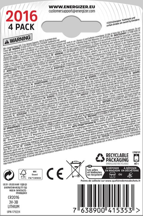 Produktbild Energizer Knopfzelle (4 Stk., CR2016, 90 mAh)