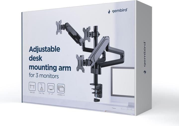 Produktbild Gembird Biurkowe ramię na 3 monitory - regulowane 17-32inch obciążenie do 7kg (Tisch, 27")