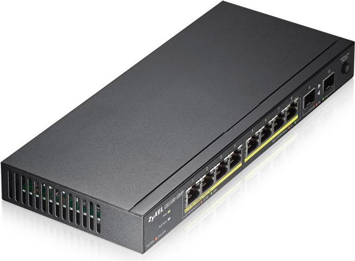 Actual product image Zyxel GS1100-10 v2, Gigabit desktop switch, 8x GbE PoE, 2x SFP, unmanaged, PoE budget (8 Ports)