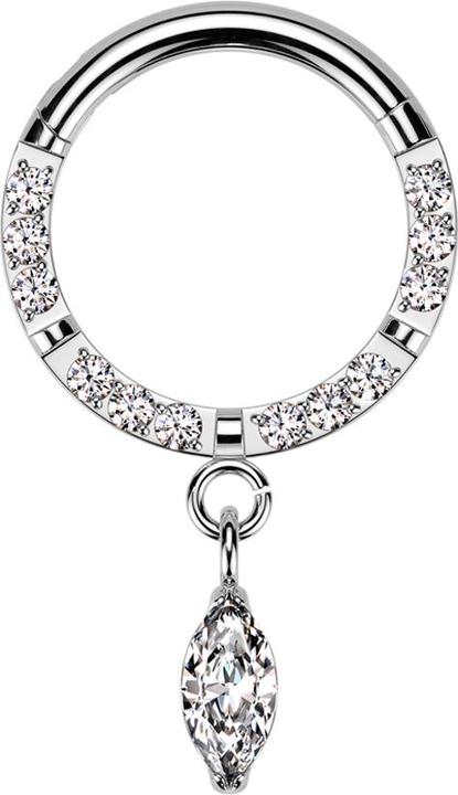 Actual product image Star Piercing Micro segment ring hinged silver front crystals silver four interruptions pendant crystal drops (without brass, Titanium G23)