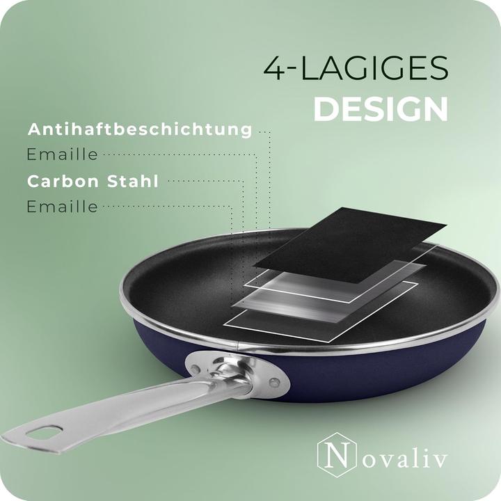 Produktbild Novaliv Energiesparpfanne 24 cm Einsparung bis zu 40% - Emaillierter Stahl, Antihaft Beschichtung in (24 cm, Bratpfanne, Stahl)