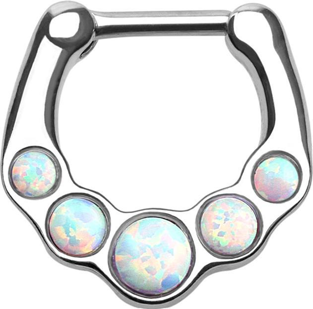 Star Piercing Septum mit fünf Opal Kugeln weiss (Messing, Chirurgenstahl 316L)