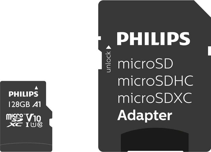 Actual product image Philips MicroSDXC Class 10 UHS-I U1 with adapter (128 GB, microSDXC, U1, UHS-I)