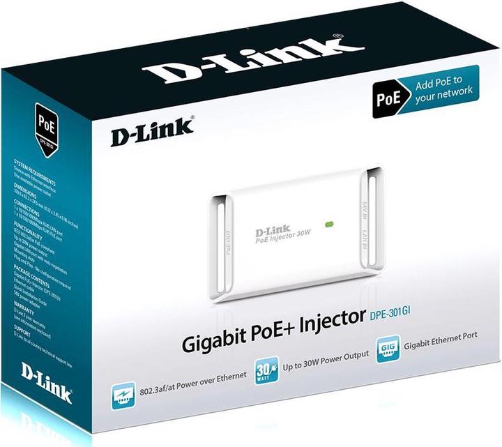 Image du produit D-Link DPE301GI : Injecteur Gigabit PoE (802.3af (PoE), 30 W)