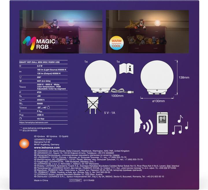 Produktbild Ledvance Smart+ Ball Magic RGB Mini Rgbw USB (130 lm, G13)