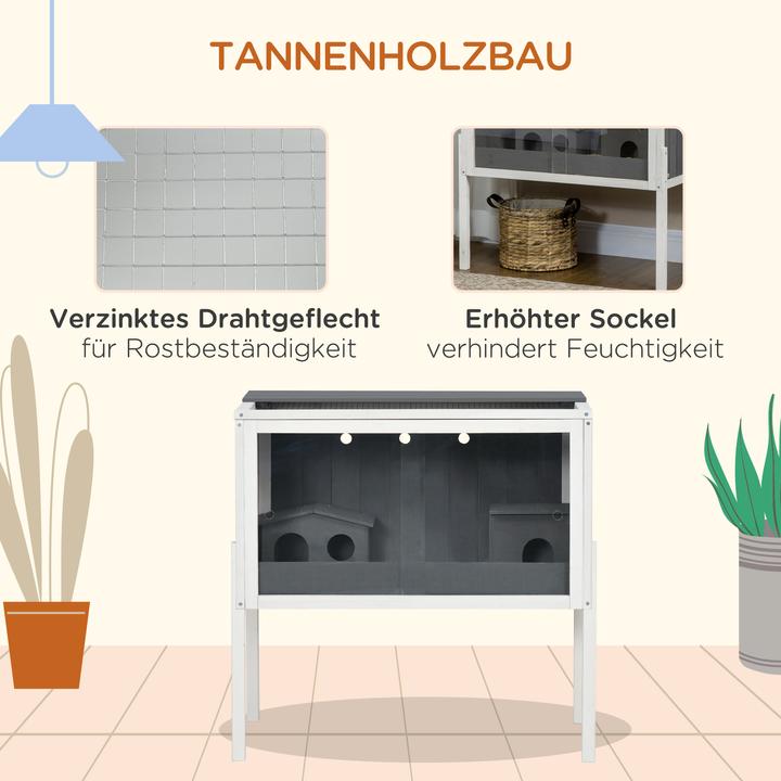 Produktbild PawHut Zwerghamster-Käfig Tannenholz, Metall Dunkelgrau