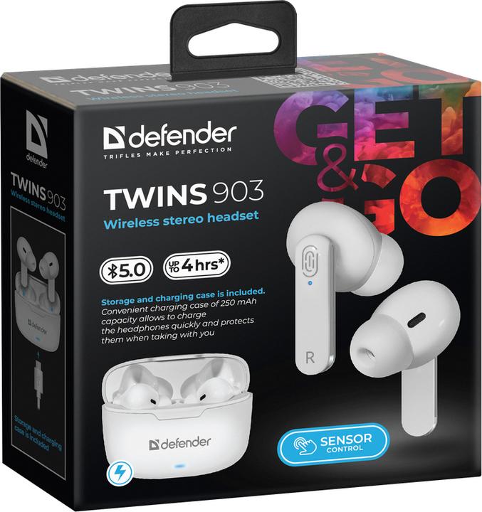 Produktbild Defender Bluetooth-Kopfhörer TWINS 903 weiss (ANC, 4 h, Kabellos)
