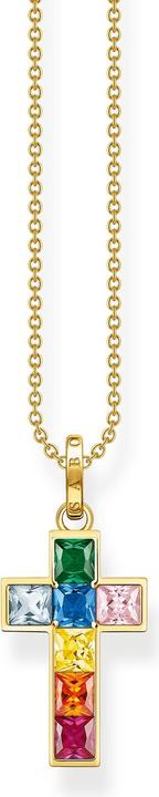 Thomas Sabo Halskette Kreuz Bunte Steine Gold (925er Silber, 40 - 45 cm)