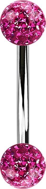 Actual product image Star Piercing Banana silver with two crystal balls pink Epoxy protective layer (Surgical steel 316L)