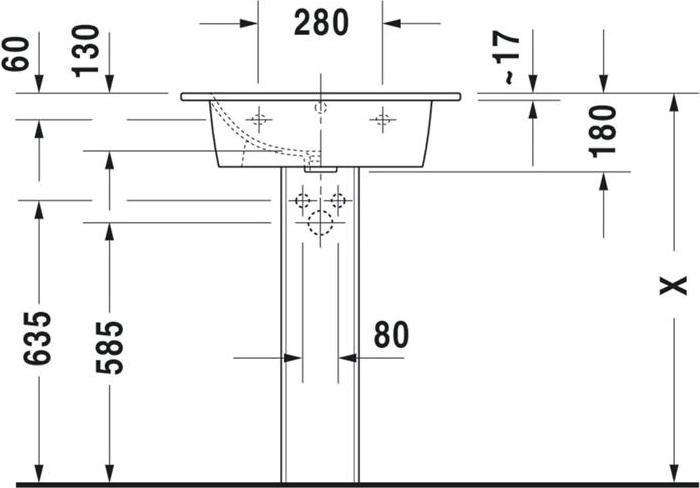 Produktbild Duravit Möbelwaschtisch ME by Starck m ÜL m HLB 630x490mm 1 Hahnloch weiss WG (490 mm, 630 mm)